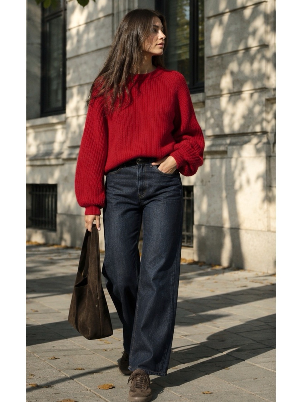 NWT STAUD Aura Wool Blend Sweater in Rouge Red Size S